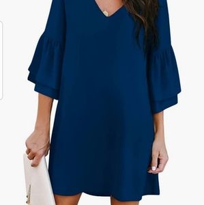 BELONGSCI navy, v-neck, bell sleeve dress